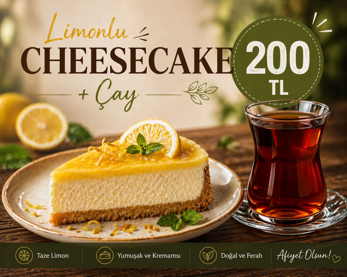 Limonlu  Cheesecake + Çay