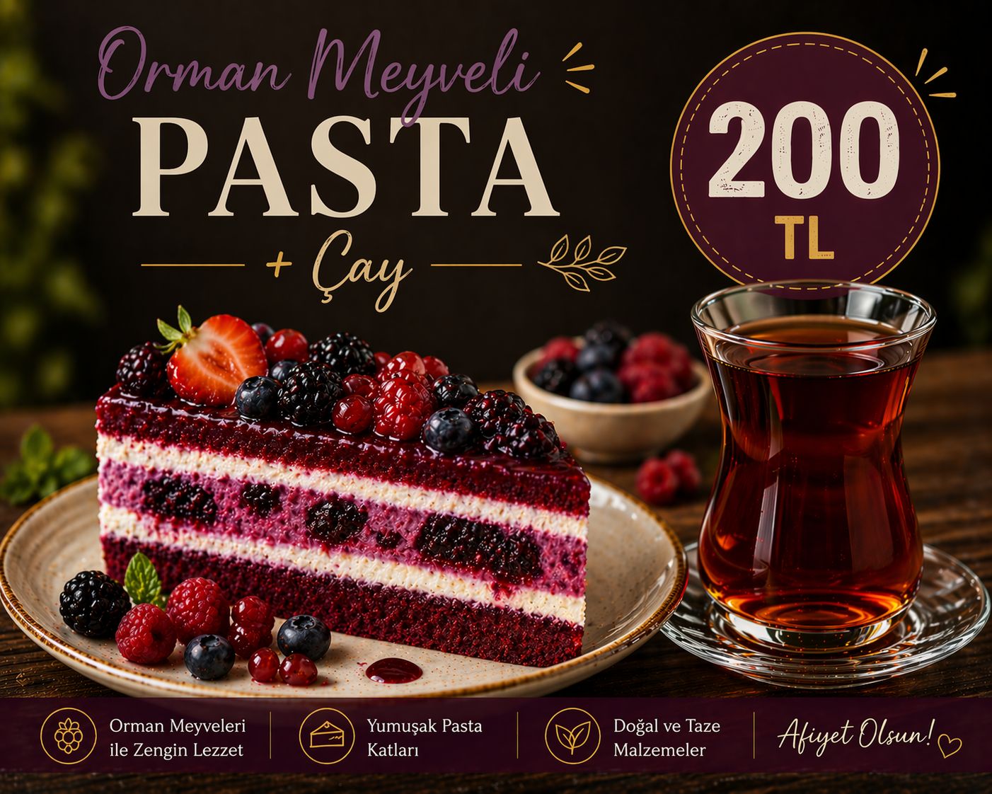 Orman Meyveli Pasta +Çay