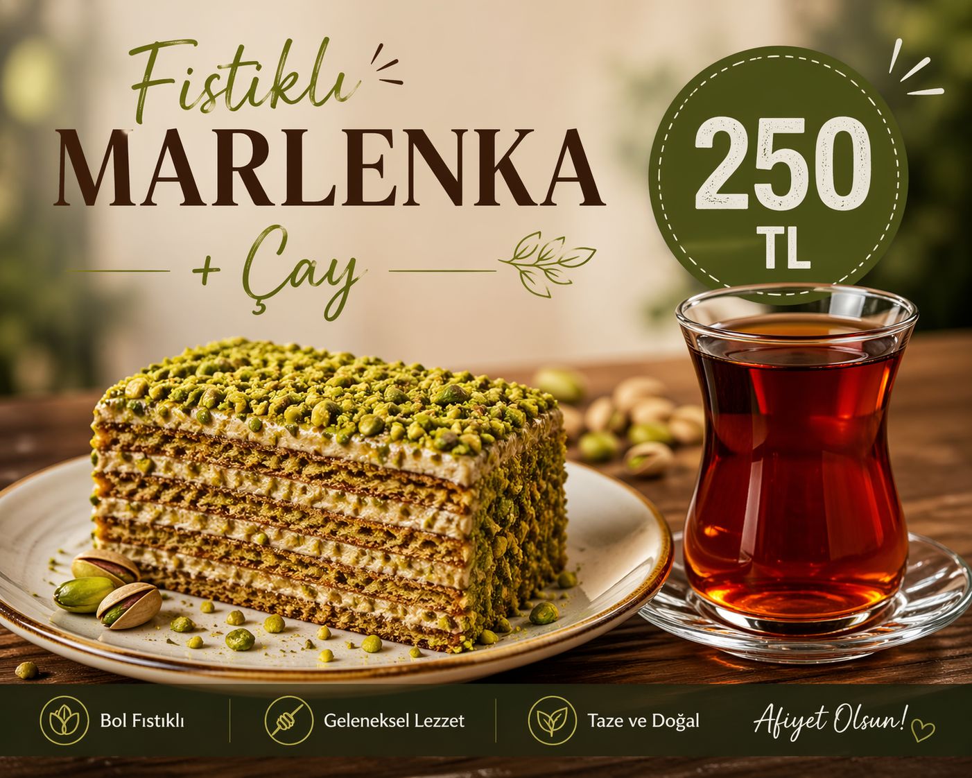 Ballı Fıstıklı Marlenka +Çay